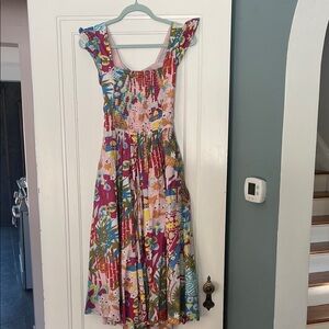 Smocked Tropical Print Dress XS